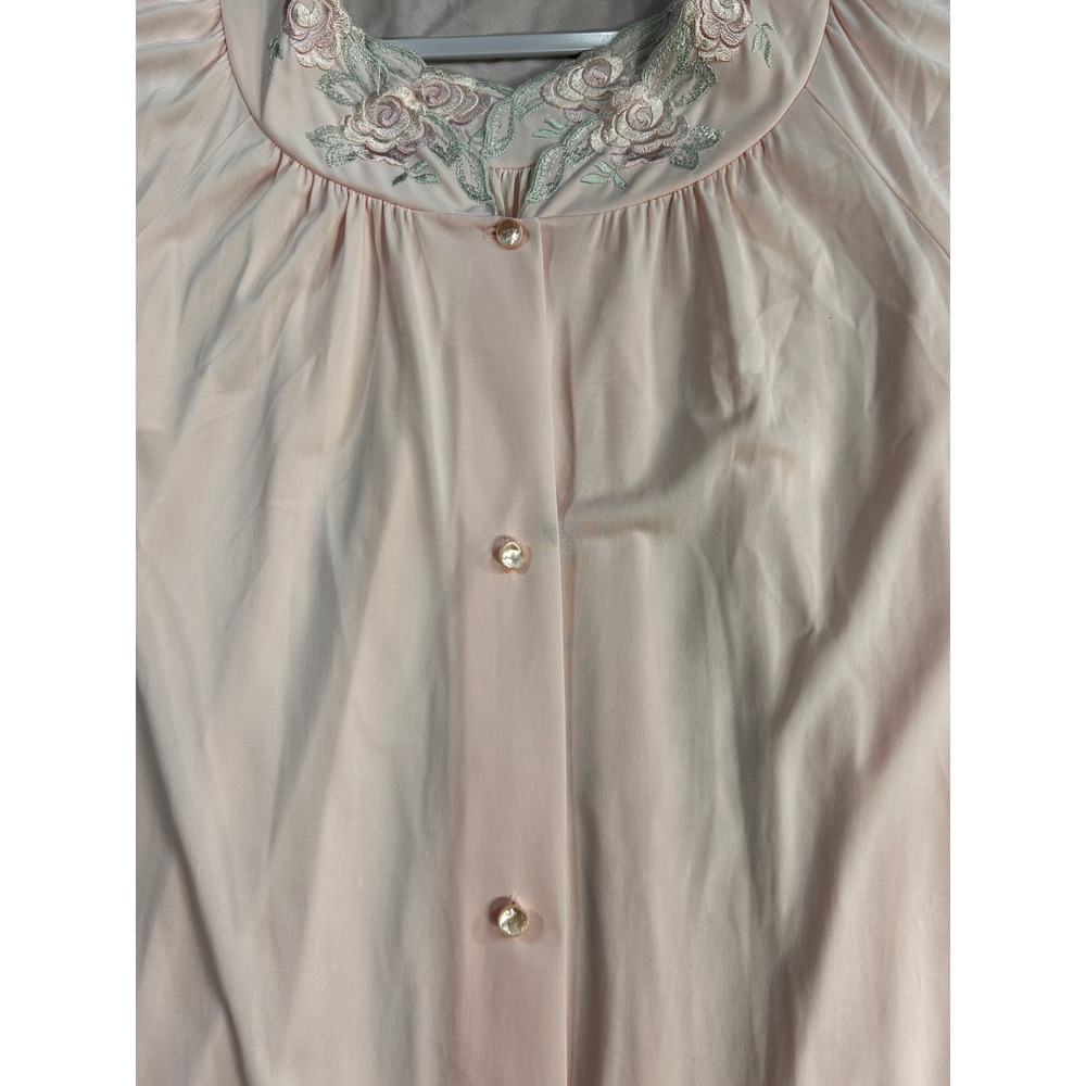 Shadowline Pink Nylon Floral Embroidered Nightgown Lounger‎ Robe Medium - Picture 4 of 9